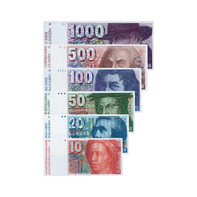 E + U Hiestand, ­Gestaltung 6. Schweizer Banknotenserie, Schweizerische Nationalbank, Ideenwettbewerb 1970, Umlauf 1976–2000, Foto: ©Archiv Ursula Hiestand